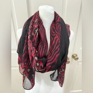 Leopard Print Burgundy and Black Scarf